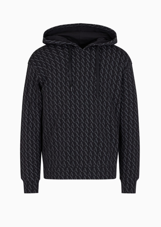 ARMANI EXCHANGE - All Over Logo Essentials Regular Fit Black Print Sweatshirt