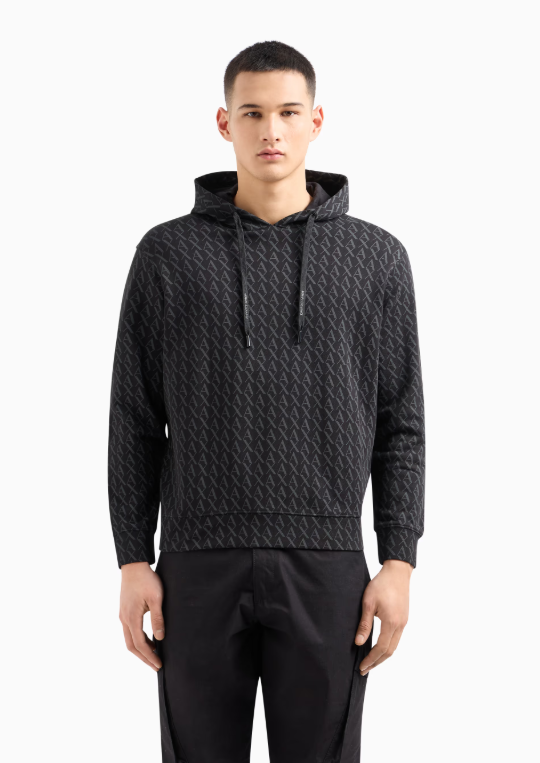 ARMANI EXCHANGE - All Over Logo Essentials Regular Fit Black Print Sweatshirt