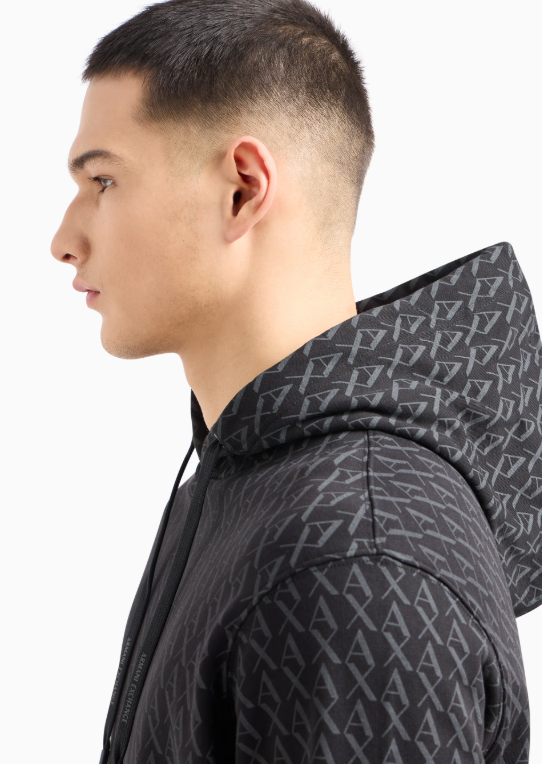 ARMANI EXCHANGE - All Over Logo Essentials Regular Fit Black Print Sweatshirt