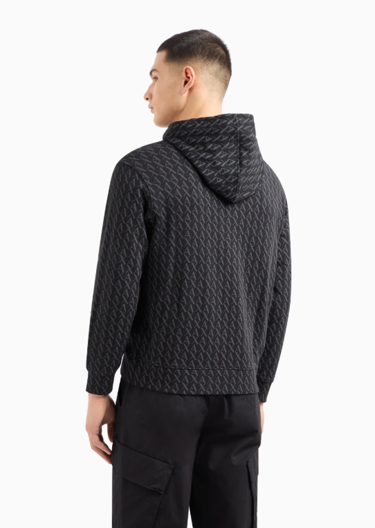 ARMANI EXCHANGE - All Over Logo Essentials Regular Fit Black Print Sweatshirt