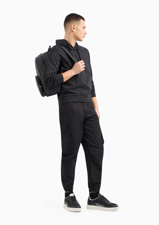 ARMANI EXCHANGE - All Over Logo Essentials Regular Fit Black Print Sweatshirt
