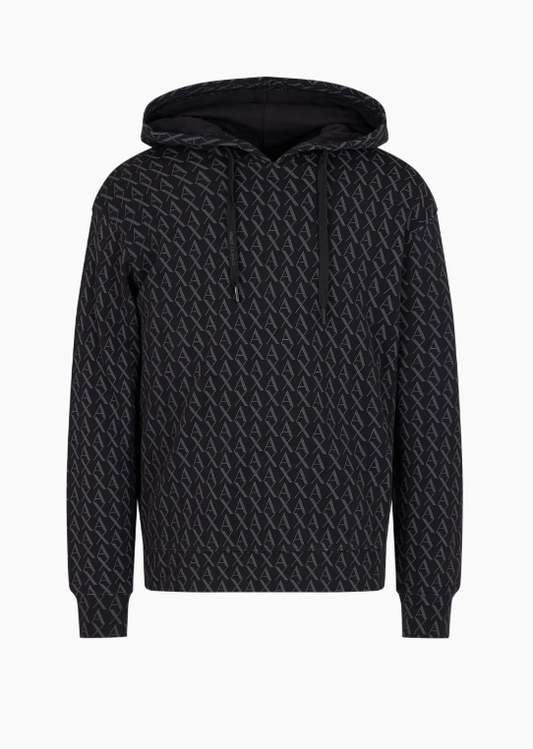 ARMANI EXCHANGE - All Over Logo Essentials Regular Fit Black Print Sweatshirt