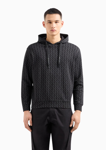 ARMANI EXCHANGE - All Over Logo Essentials Regular Fit Black Print Sweatshirt