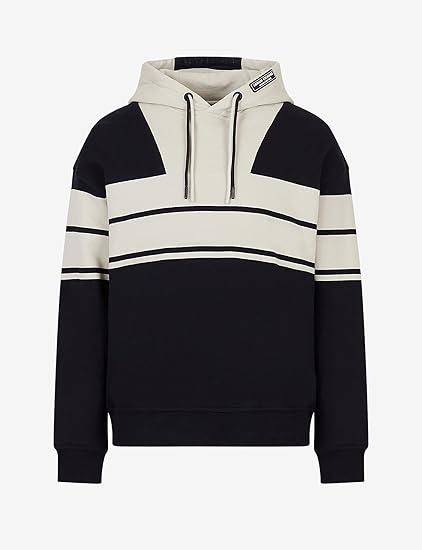 ARMANI EXCHANGE - Men's Cotton French Terry Neutral Linear Block Hooded Sweatshirt