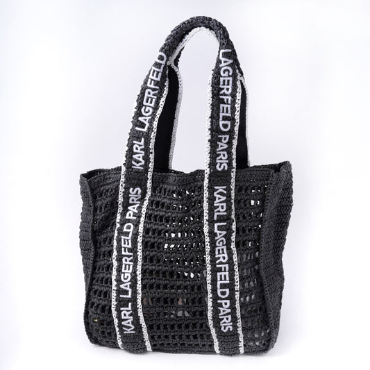 KARL LAGERFELD Antibes Straw Tote Black